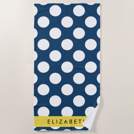 Serviette De Plage Pois Bleus de la Marine, Motif Pot Polka, Votre No (Devant)
