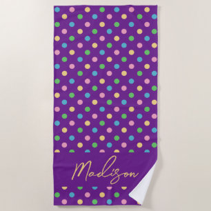 Serviette De Plage Pois chics modernes Personnalisé violet