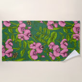 Serviette De Plage Pois doux et bourdons, vert et rose (Devant)