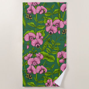 Serviette De Plage Pois doux et bourdons, vert et rose