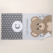 Serviette De Plage Pois en peluche étoiles gris et blanc (Devant)