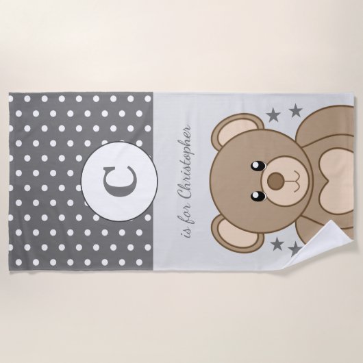 Serviette De Plage Pois en peluche étoiles gris et blanc (Devant)