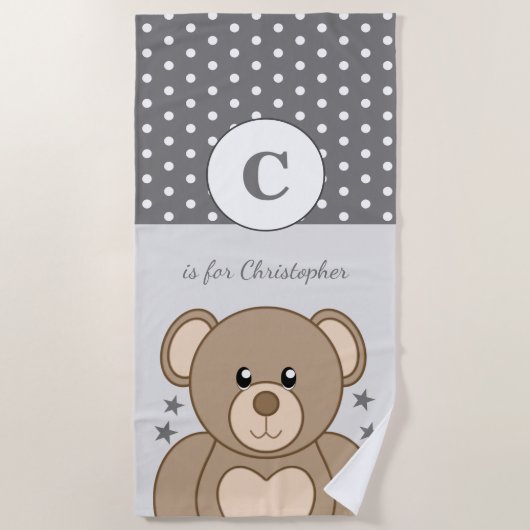 Serviette De Plage Pois en peluche étoiles gris et blanc (Devant)