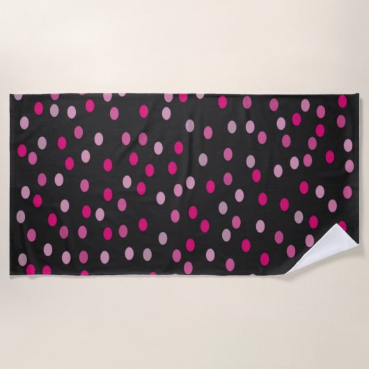 Serviette De Plage Pois roses sur noir (Devant)