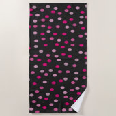 Serviette De Plage Pois roses sur noir (Devant)