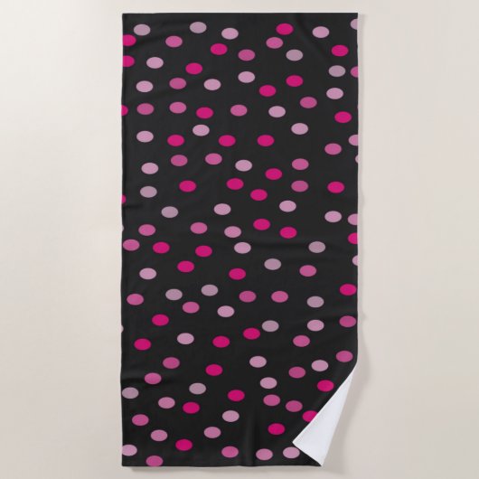Serviette De Plage Pois roses sur noir (Devant)