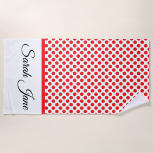 Serviette De Plage Pois rouges élégants sur blanc personnalisé