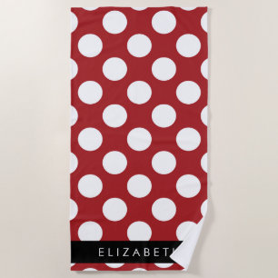 Serviette De Plage Pois Rouges, Motif Polka Dot, Votre Nom