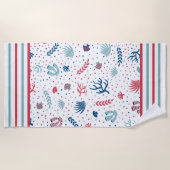 Serviette De Plage Pois, Stripes, Poisson et Corail (Devant)