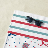 Serviette De Plage Pois, Stripes, Poisson et Corail (En situation)