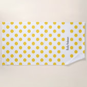 Serviette De Plage Pois Traditionnels, Jaune sur Blanc (Devant)