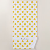 Serviette De Plage Pois Traditionnels, Jaune sur Blanc (Devant)