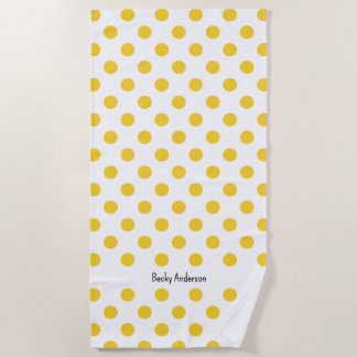 Serviette De Plage Pois Traditionnels, Jaune sur Blanc