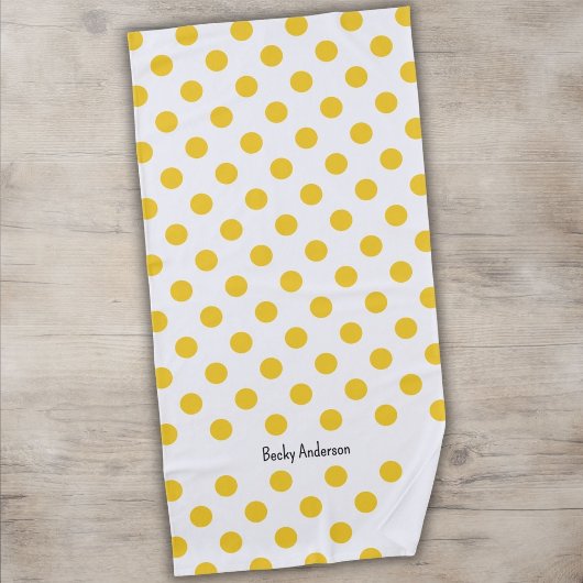 Serviette De Plage Pois Traditionnels, Jaune sur Blanc