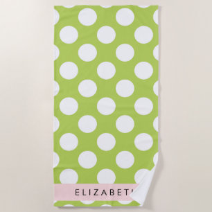Serviette De Plage Pois verts, Motif Pointe Polka, Votre Nom