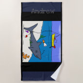 Serviette De Plage Poisson amusant et requin de pêche dessin animé se (Devant)