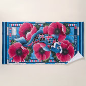 Serviette De Plage Poisson bleu Koi & Fleurs roses Pool Personnalisé (Devant)