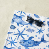 Serviette De Plage Poisson bleu marine Starfish Personnalisé (En situation)