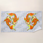 Serviette De Plage Poisson carpe Koi Vert orange sur (Devant)