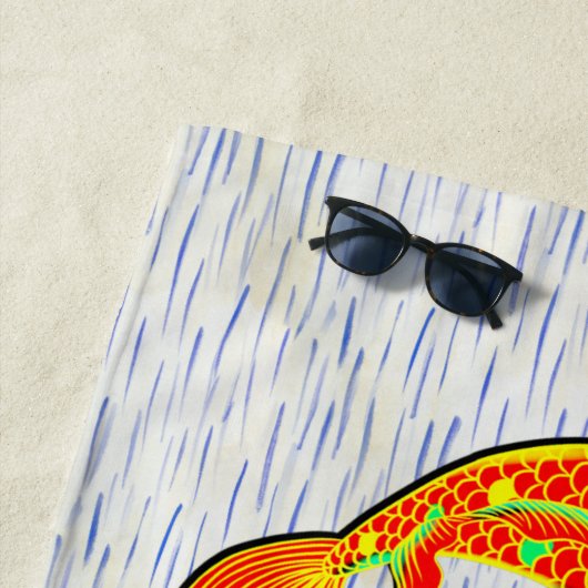 Serviette De Plage Poisson carpe Koi Vert orange sur (En situation)