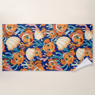 Serviette De Plage Poisson clown Dessin animé mignon Famille Sous l'e
