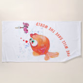 Serviette De Plage Poisson drôle et ver - L'amour sauvera le monde - (Devant)
