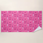 Serviette De Plage Poisson moderne rétro, Fuchsia et rose clair (Devant)