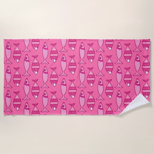 Serviette De Plage Poisson moderne rétro, Fuchsia et rose clair (Devant)