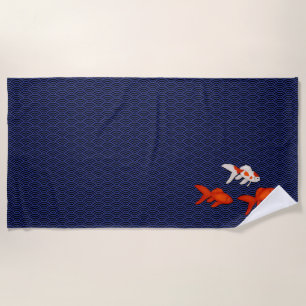 Serviette De Plage Poisson rouge sur Seigaiha Waves Japon Motif