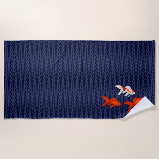 Serviette De Plage Poisson rouge sur Seigaiha Waves Japon Motif (Devant)