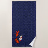 Serviette De Plage Poisson rouge sur Seigaiha Waves Japon Motif (Devant)