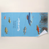 Serviette De Plage Poisson sous-marin rayé Moderne Votre nom (Devant)