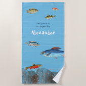 Serviette De Plage Poisson sous-marin rayé Moderne Votre nom (Devant)