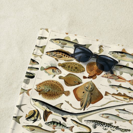 Serviette De Plage Poisson vintage par Adolphe Millot (En situation)