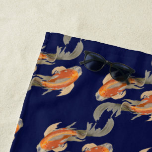 Serviette De Plage Poissons de Koi bleu-foncé