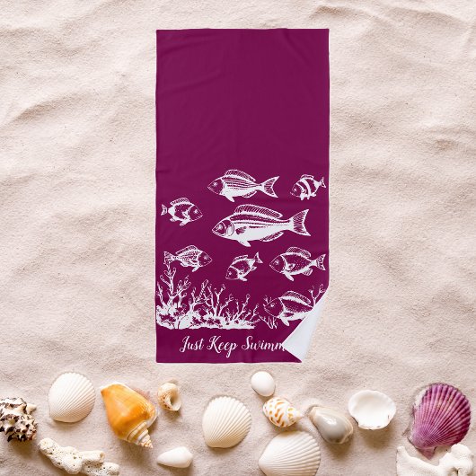Serviette De Plage Poissons Sous L'Eau Pêcheur Style Vin Couleur