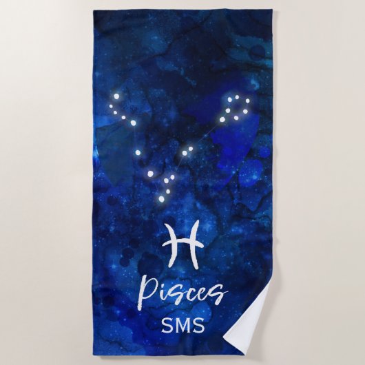Serviette De Plage Poissons Zodiac Constellation Bleu Galaxie Monogra (Devant)