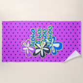 Serviette De Plage Pokii Hawaii Aloha Hibiscus Polka violet point (Devant)