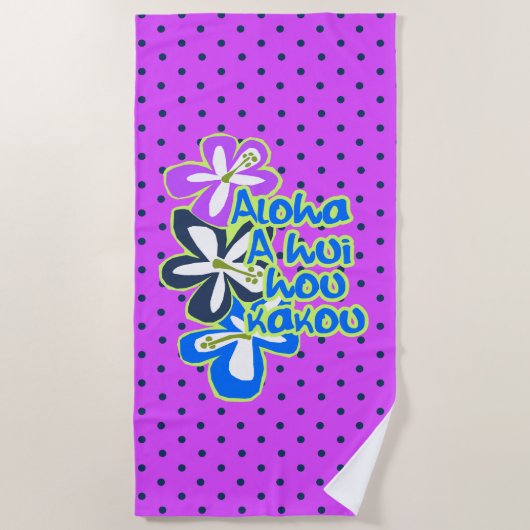 Serviette De Plage Pokii Hawaii Aloha Hibiscus Polka violet point (Devant)