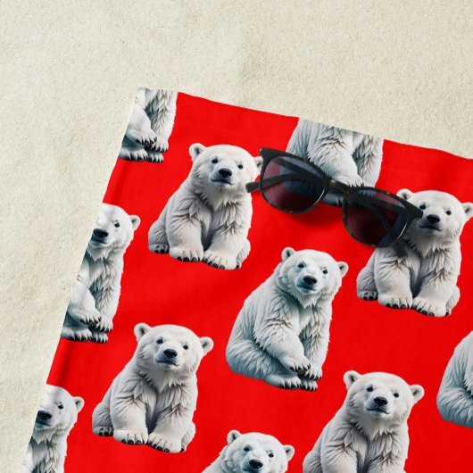 Serviette De Plage Polar Bear Pattern Design On Red