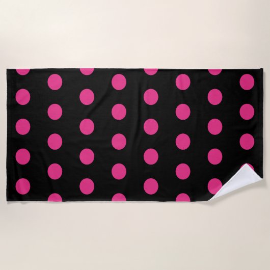 Serviette de plage Polka Dot (rose noir et néon) (Devant)