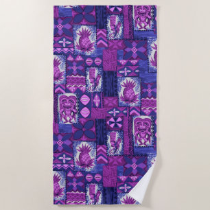Serviette De Plage Pomaika’i Tiki Hawaiian Vintage Tapa - Purple