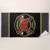 Serviette De Plage Pompier AJOUTER LE NOM Insigne du service de pompi (Devant)