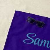 Serviette De Plage Poney magique en violet et sarcelle avec nom perso (En situation)