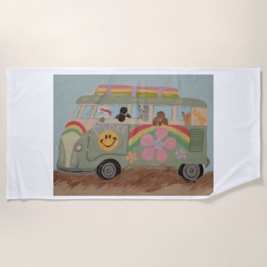 Serviette De Plage Poodles in Hippy Van (Devant)