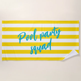 Serviette De Plage Pool Party Squad Cute Yellow and White Striped