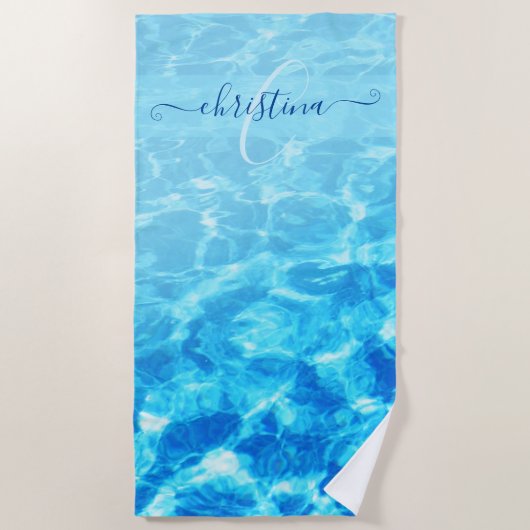 Serviette De Plage Pool Party Summer Water Nom du monogramme (Devant)