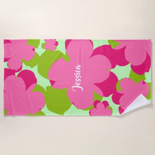 Serviette de plage Popflower rose/vert (Devant)