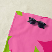 Serviette de plage Popflower rose/vert (En situation)