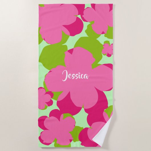 Serviette de plage Popflower rose/vert (Devant)